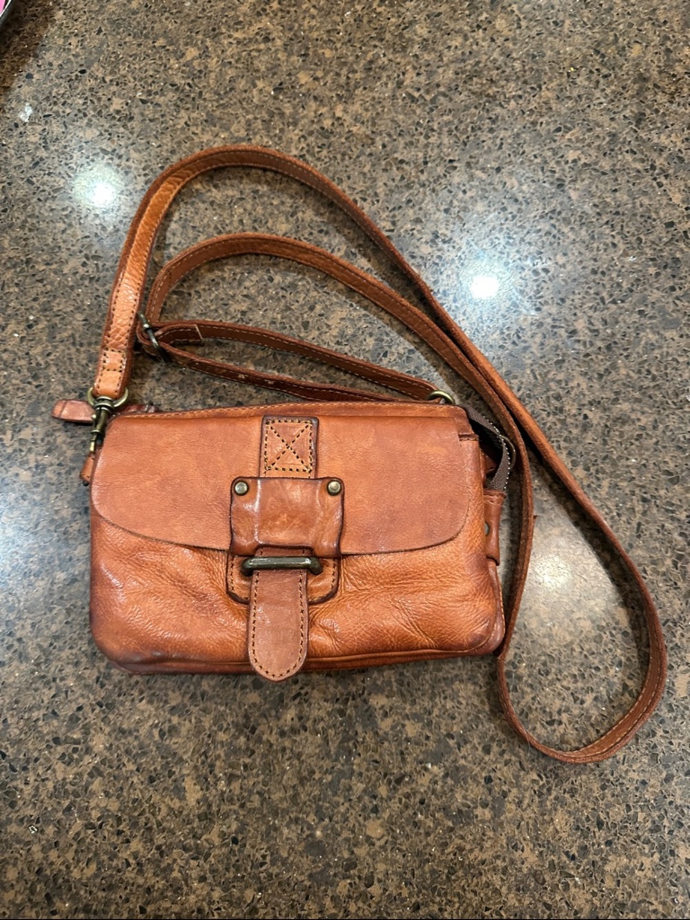 Women's Brown Leather Crossbody Bag with Front Buckle Detail
